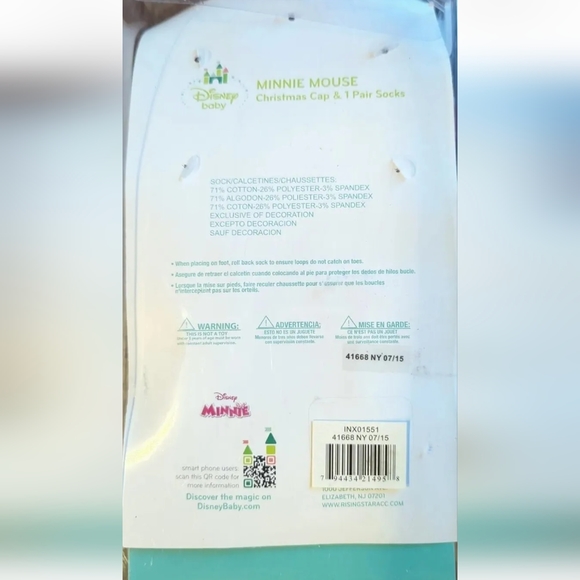 DISNEY Minnie Mouse My First Christmas Cap and Socks NIB Baby Girl Disney 0-6 Mo - Picture 6 of 8